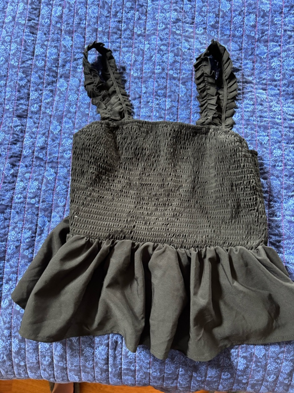 SHEIN Black Smocked Ruffle Strap Tank Top